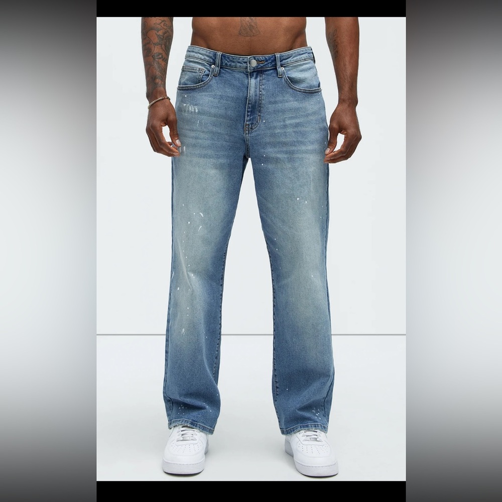 FashionNova Men Robb Straight Splatter Jeans - Light wash